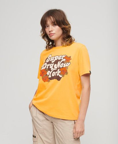 Women's T-Shirt im Stil der 70er mit Logoschriftzug und Floralem Design - Größe: 38 - Superdry - Modalova