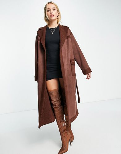 Manteau long en peau de mouton contrecollé - Chocolat - 4Th & Reckless - Modalova