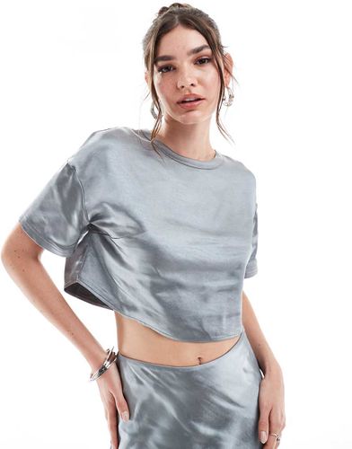 T-shirt crop top d'ensemble en satin - Gris acier - 4Th & Reckless - Modalova