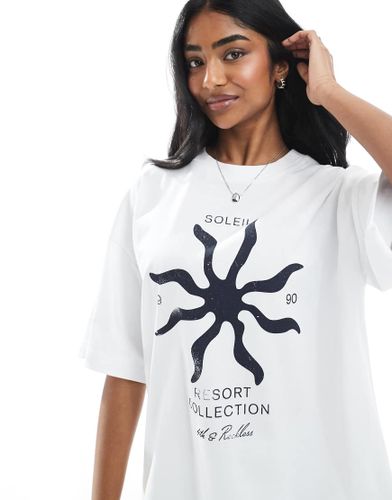 T-shirt oversize en coton avec motif soleil - Blanc dlav - 4Th & Reckless - Modalova