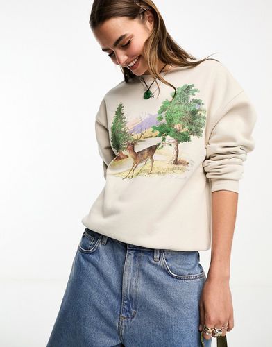 Cotton On - Sweat-shirt à imprimé forêt vintage - Écru - Cotton:on - Modalova