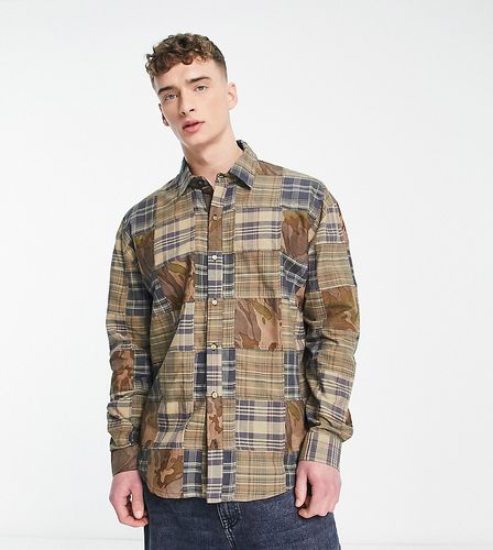 Chemise d'ensemble oversize à carreaux et motif camouflage effet patchwork - Kaki - Collusion - Modalova