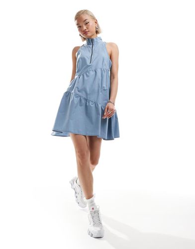 Robe babydoll courte asymétrique à fermeture éclair en coton - Bleu - Collusion - Modalova