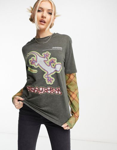 T-shirt avec manches en tulle et imprimé lézard - Collusion - Modalova