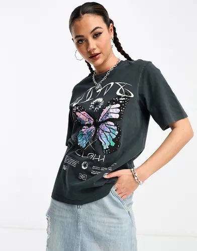 T-shirt oversize lavé à imprimé papillon - Collusion - Modalova