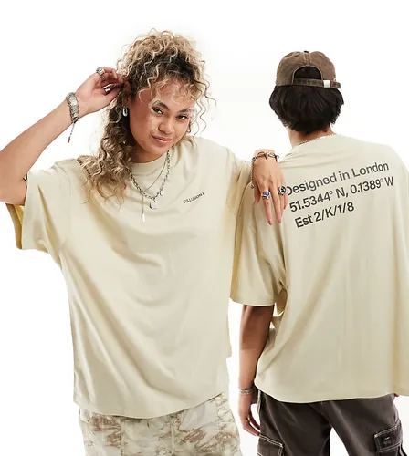 Unisex - T-shirt à imprimé adresse - Beige - Collusion - Modalova