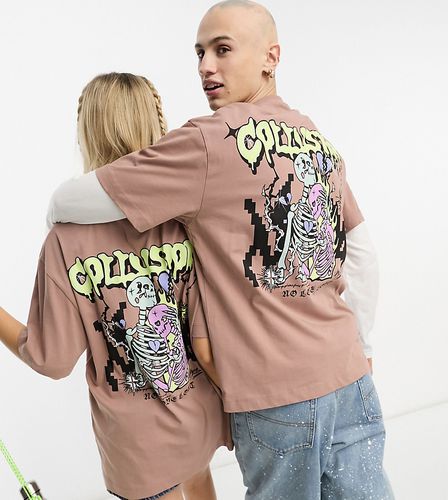 Unisex - T-shirt imprimé squelette en piqué - Marron - Collusion - Modalova