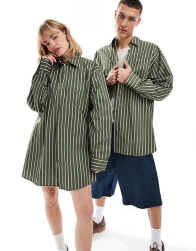 Unisex - Chemise oversize à rayures - Kaki - Collusion - Modalova