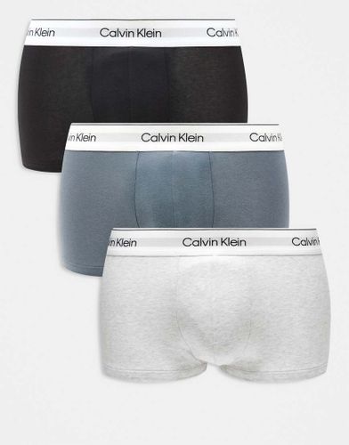 Modern Cotton - Lot de 3 boxers taille basse - Bleu/gris/noir - Calvin Klein - Modalova