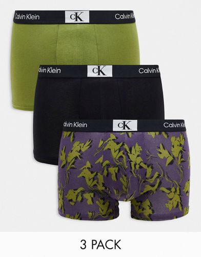 CK 96 - Lot de 3 boxers - Noir, vert et imprimé - Calvin Klein - Modalova