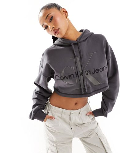 Hero - Sweat à capuche court avec logo monogramme - délavé - Calvin Klein Jeans - Modalova