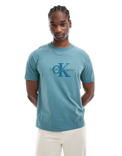 T-shirt avec logo monogramme en maille chenille - Turquoise - Calvin Klein Jeans - Modalova