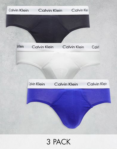 Lot de 3 slips - Bleu, gris et blanc cassé - Calvin Klein - Modalova