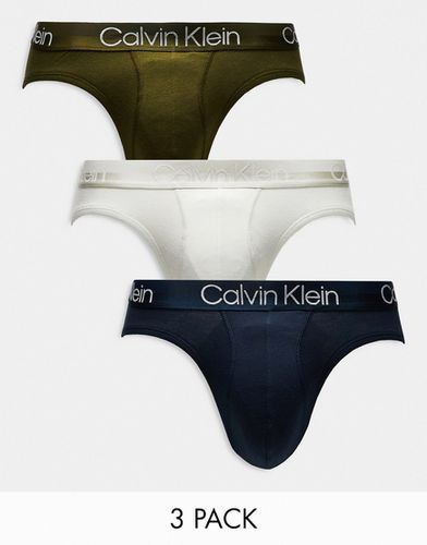 Lot de 3 slips - Bleu marine/kaki/blanc cassé - Calvin Klein - Modalova