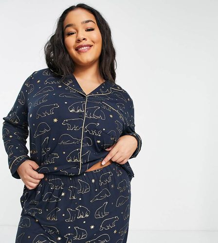 Curve - Pyjama avec pantalon et top à revers en jersey - Doré métallisé à imprimé ours polaire - NAVY - Chelsea Peers - Modalova