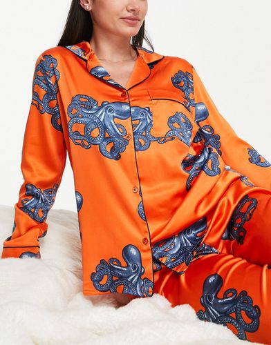 Ensemble de pyjama avec top à revers et pantalon en satin de qualité supérieure - à imprimé pieuvre - Chelsea Peers - Modalova