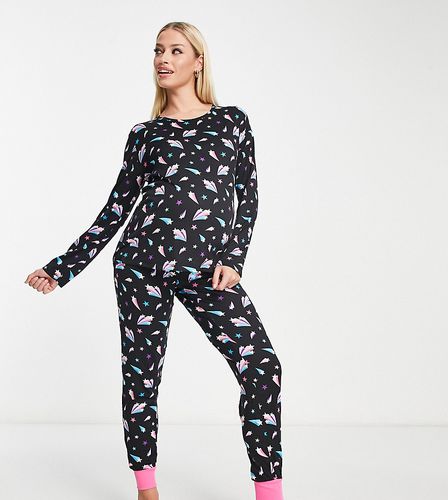 Ensemble de pyjama de grossesse à imprimé étoiles filantes avec haut à manches longues et pantalon resserré aux chevilles - et rose - Chelsea Peers - Modalova
