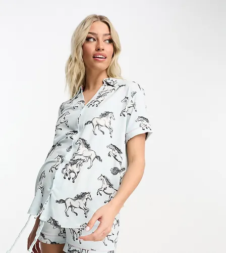 Maternity - Ensemble de pyjama boutonné avec short et imprimé chevaux sauvages - Chelsea Peers - Modalova