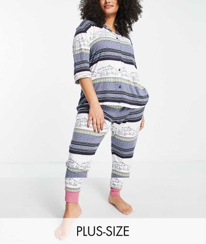 Plus - Pyjama boutonné à imprimé montagne en jacquard - Chelsea Peers - Modalova