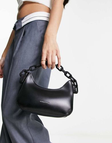 Sac porté épaule avec bandoulière fonctionnelle et chaîne ton sur ton - Noir - Claudia Canova - Modalova
