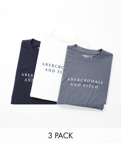 Lot de 3 t-shirts avec logo au centre - Bleu marine/gris/blanc - Abercrombie & Fitch - Modalova