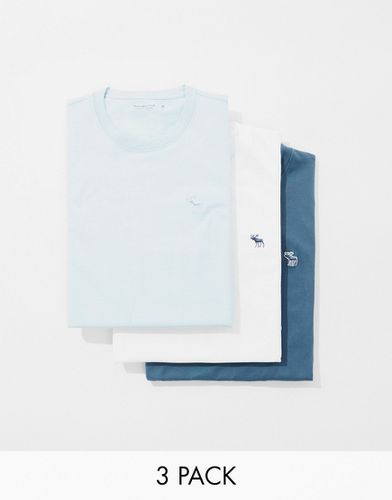 Lot de 3 t-shirts avec logo emblématique - Bleus/blanc - Abercrombie & Fitch - Modalova