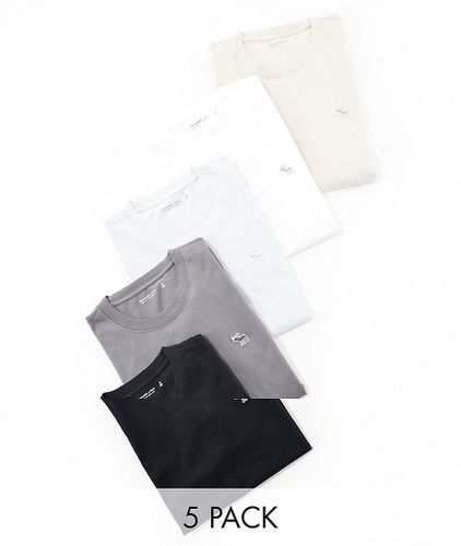 Lot de 5 t-shirts avec logo emblématique - Noir, gris, bleu et blanc - Abercrombie & Fitch - Modalova