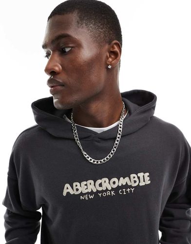 Sweat à capuche à logo brodé en tissu bouclette - Noir délavé - Abercrombie & Fitch - Modalova