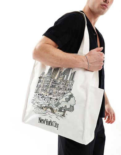 Tote bag en toile avec imprimé ville dessinée - Crème - Abercrombie & Fitch - Modalova