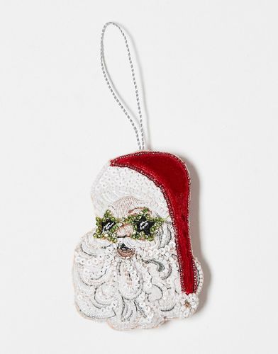 Décoration de sapin de Noël brodée à sequins en forme de père Noël à lunettes - Accessorize - Modalova
