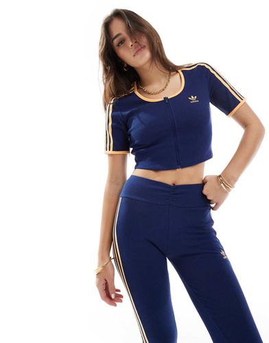 Crop top côtelé à fermeture éclair - foncé - Adidas Originals - Modalova