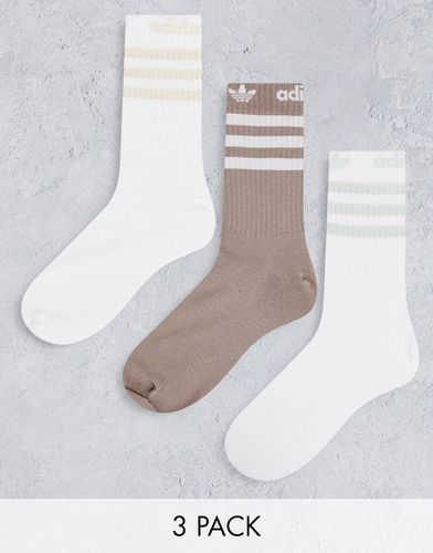 Lot de 3 paires de chaussettes à logos trèfle et bandes - Blanc/marron - Adidas Originals - Modalova