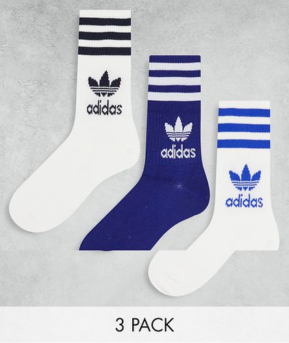 Lot de 3 paires de chaussettes montantes - Blanc et bleu - Adidas Originals - Modalova