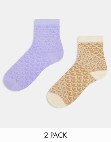 Lot de 2 paires de chaussettes à logo trèfle sur l'ensemble - Lilas et sable - Adidas Originals - Modalova