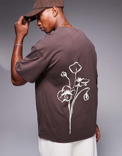 T-shirt oversize avec imprimé fleurs au dos - Marron - Adpt - Modalova