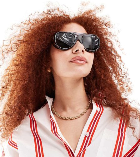 X ASOS - Lunettes de soleil aviateur à verres verts - Écaille de tortue foncé - Aire - Modalova