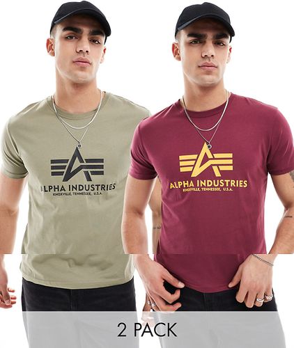 Lot de 2 t-shirts avec logo sur la poitrine - Olive et bordeaux - Alpha Industries - Modalova