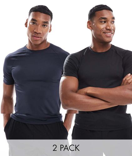 Icon - Lot de 2 t-shirts d'entraînement moulants à séchage rapide - Noir et bleu marine - Asos 4505 - Modalova