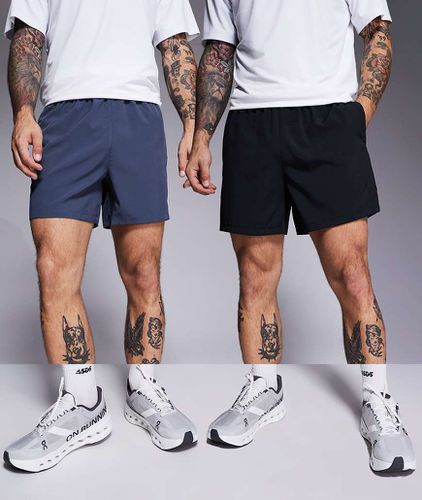 Icon - Lot de 2 shorts de sport 13 cm en tissu à séchage rapide avec poches zippées - Noir/bleu marine - Asos 4505 - Modalova