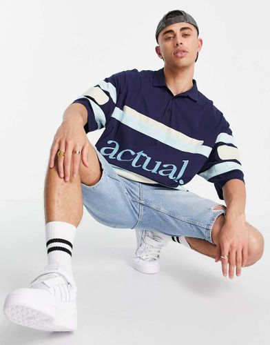 ASOS Actual - Polo oversize à rayures horizontales et imprimé logo - Bleu - ASOS DESIGN - Modalova