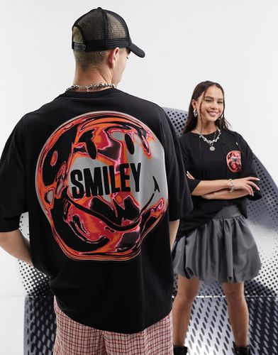 Collaboration avec Smiley - T-shirt unisexe oversize à imprimé Smiley - Noir - Asos Design - Modalova