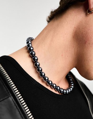 Collier avec perles fantaisie 12 mm - Hématite - Asos Design - Modalova