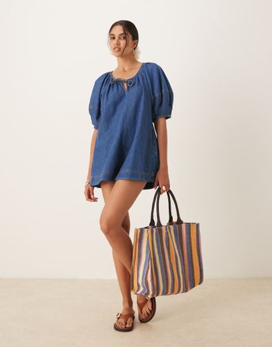 Combishort en jean doux  manches ballon - moyen - Asos Design - Modalova