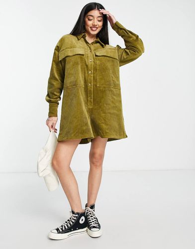 Combishort oversize style chemise en velours côtelé - olive - Asos Design - Modalova