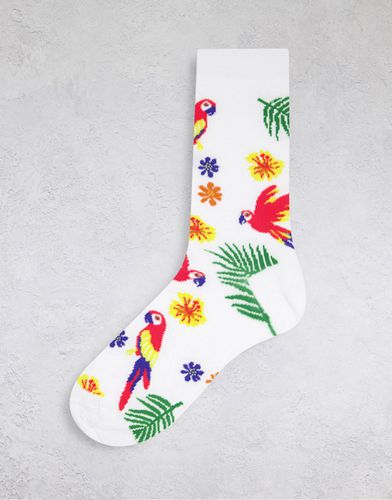 Chaussettes montantes avec motif perroquet tropical - Blanc - Asos Design - Modalova