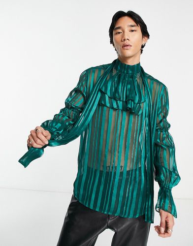 Chemise transparente décontractée à rayures avec col noué et volants sur le devant - Asos Design - Modalova