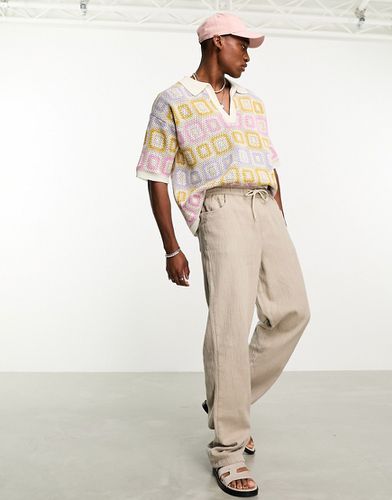 Chemise à encolure crantée en maille crochetée avec motif patchwork - Asos Design - Modalova