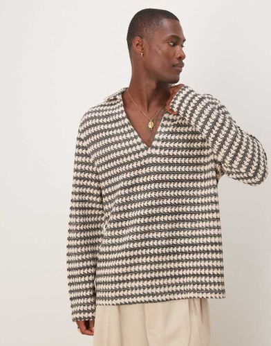 Chemise  enfiler coupe carre oversize en maille au crochet - Noir et cru - Asos Design - Modalova