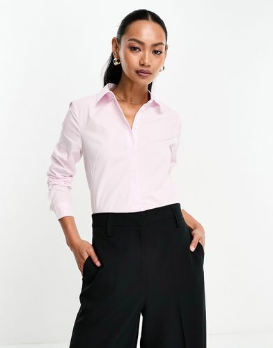 Chemise ajustée en coton stretch à manches longues - Rayures roses et blanches - Asos Design - Modalova