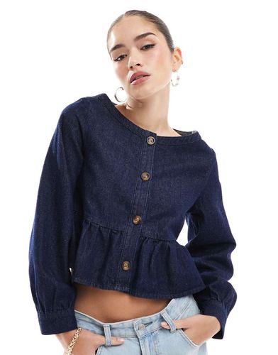 Chemise boutonnée sans col - Indigo - Asos Design - Modalova